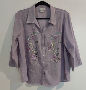 Women's XL Distinct Purple & Blue Strips Blouse